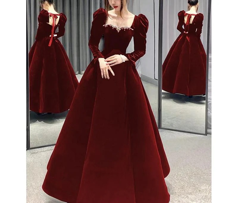 追加演奏会ロングドレス韓国ファッション入学式卒業式 礼服 のトーストドレスブライダルバーミツバー長袖プレミアムテクスチャーイブニングドレススカート女性結婚式婚約通常着用可能