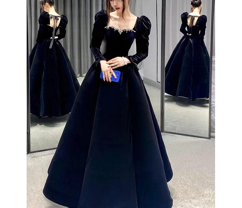 追加演奏会ロングドレス韓国ファッション入学式卒業式 礼服 のトーストドレスブライダルバーミツバー長袖プレミアムテクスチャーイブニングドレススカート女性結婚式婚約通常着用可能