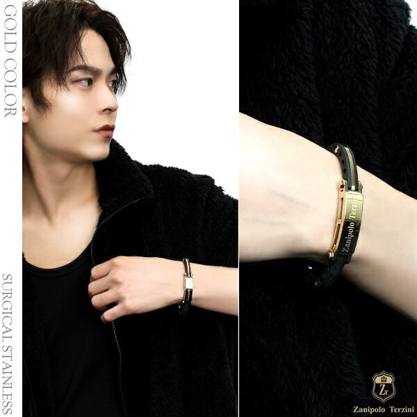 ザニポロタルツィーニ プレート ラバー バングル ブレスレット 17cm サージカルステンレス ザニポロタルツィーニ プレート ラバー バングル ブレスレット 17cm サージカルステンレス