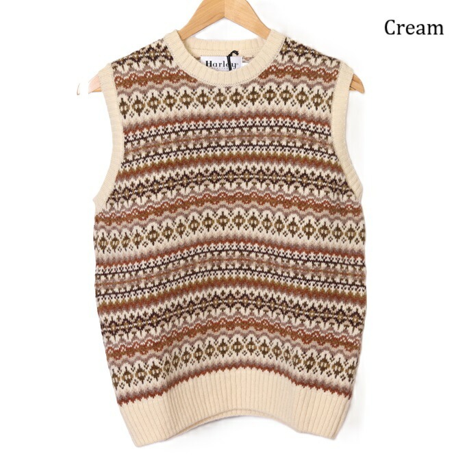 Harley of scotland ハーレーオブスコットランド CREW NECK Vest ニット ベスト チョッキ セーター レディース シェットランド ウール クルーネック 無地 ハーレー　L