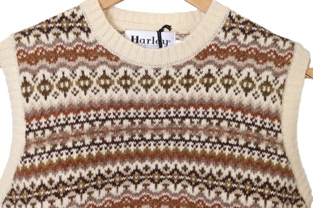 Harley of scotland ハーレーオブスコットランド CREW NECK Vest ニット ベスト チョッキ セーター レディース シェットランド ウール クルーネック 無地 ハーレー　L