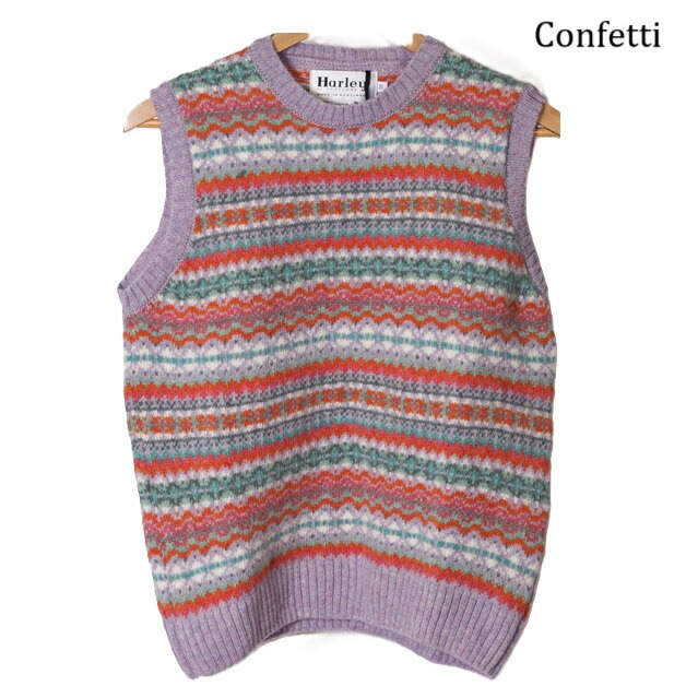 Harley of scotland ハーレーオブスコットランド CREW NECK Vest ニット ベスト チョッキ セーター レディース シェットランド ウール クルーネック 無地 ハーレー　L