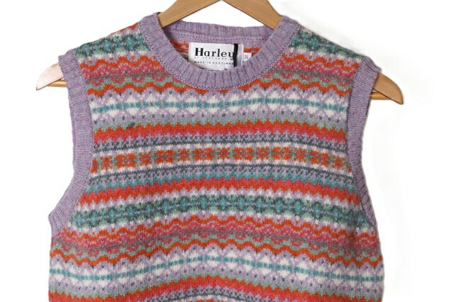 Harley of scotland ハーレーオブスコットランド CREW NECK Vest ニット ベスト チョッキ セーター レディース シェットランド ウール クルーネック 無地 ハーレー　L