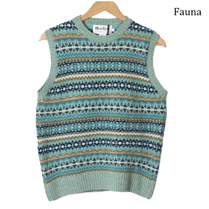 Harley of scotland ハーレーオブスコットランド CREW NECK Vest ニット ベスト チョッキ セーター レディース シェットランド ウール クルーネック 無地 ハーレー　L