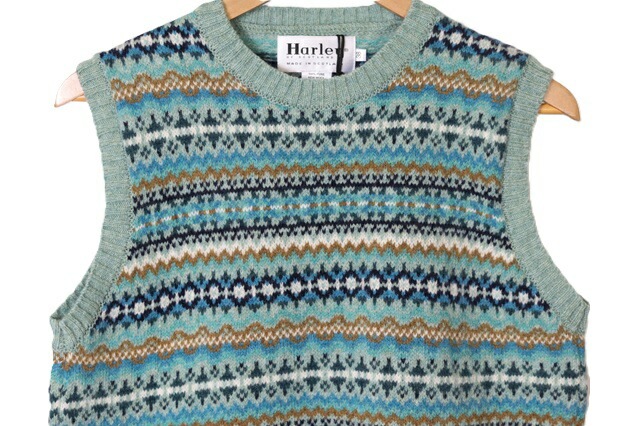 Harley of scotland ハーレーオブスコットランド CREW NECK Vest ニット ベスト チョッキ セーター レディース シェットランド ウール クルーネック 無地 ハーレー　L