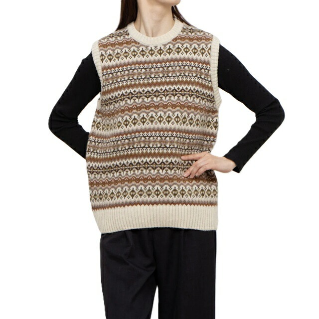 Harley of scotland ハーレーオブスコットランド CREW NECK Vest ニット ベスト チョッキ セーター レディース シェットランド ウール クルーネック 無地 ハーレー　L