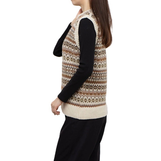 Harley of scotland ハーレーオブスコットランド CREW NECK Vest ニット ベスト チョッキ セーター レディース シェットランド ウール クルーネック 無地 ハーレー　L