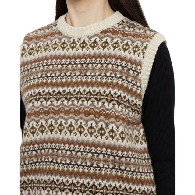 Harley of scotland ハーレーオブスコットランド CREW NECK Vest ニット ベスト チョッキ セーター レディース シェットランド ウール クルーネック 無地 ハーレー　L