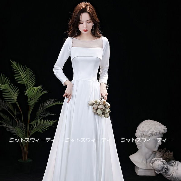 Qoo10] ウェディングドレス aラインドレス 長袖