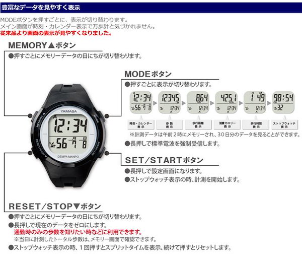 万歩計 歩数計 腕時計型 電波時計 山佐 生活防水 メンズ レディース