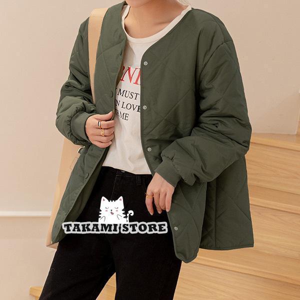 キルティングジャケット レディース 秋 冬 アウター 長袖 オーバーサイズ ノーカラー ミディアム丈 お洒落 キルティングジャケット レディース 秋 冬 アウター 長袖 オーバーサイズ ノーカラー ミディアム丈 お洒落