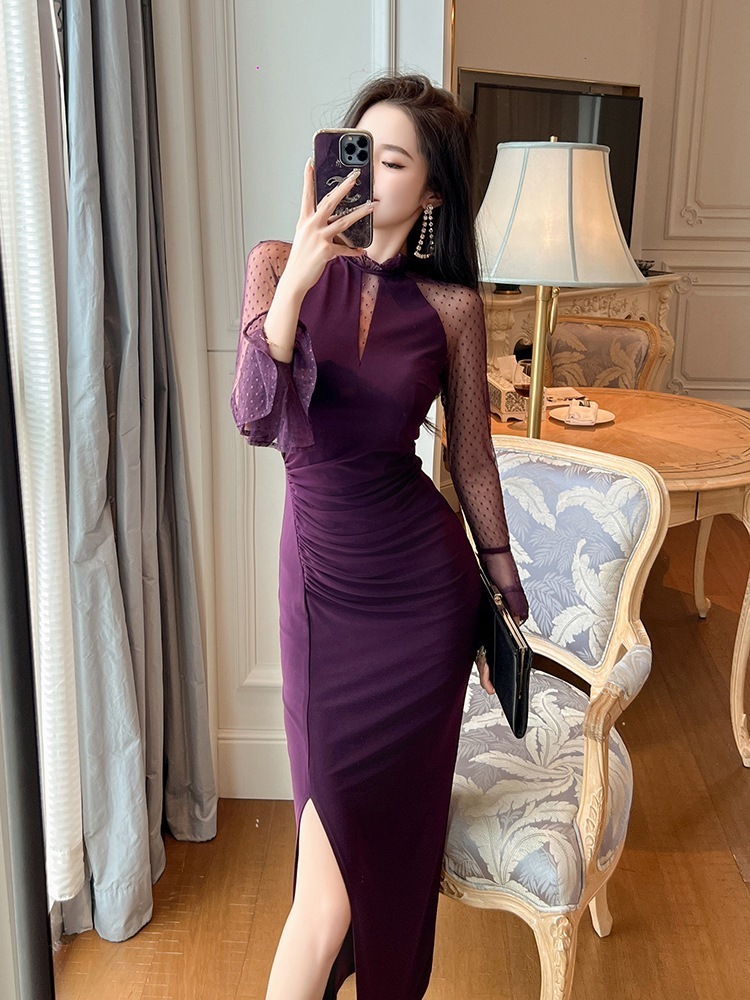 2024 春秋冬 ワンピース 秋春秋冬 通勤風 ロング スーツ風 Vネック キャバ 大人 ウェディング 結婚式 ドレス パーティードレス お呼ばれ 披露宴