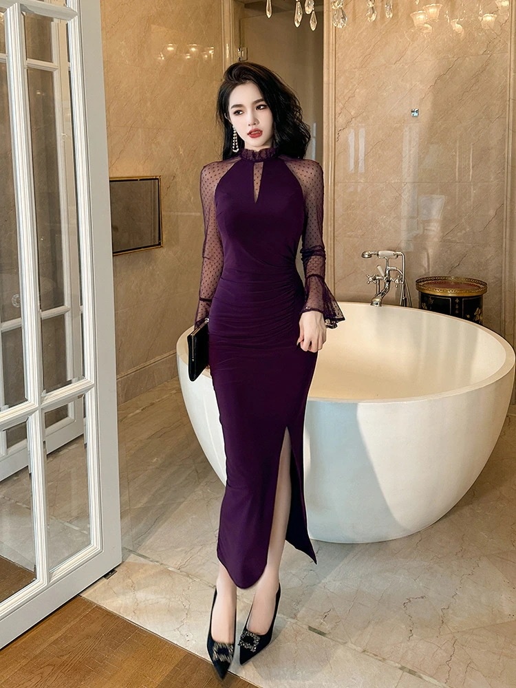 2024 春秋冬 ワンピース 秋春秋冬 通勤風 ロング スーツ風 Vネック キャバ 大人 ウェディング 結婚式 ドレス パーティードレス お呼ばれ 披露宴