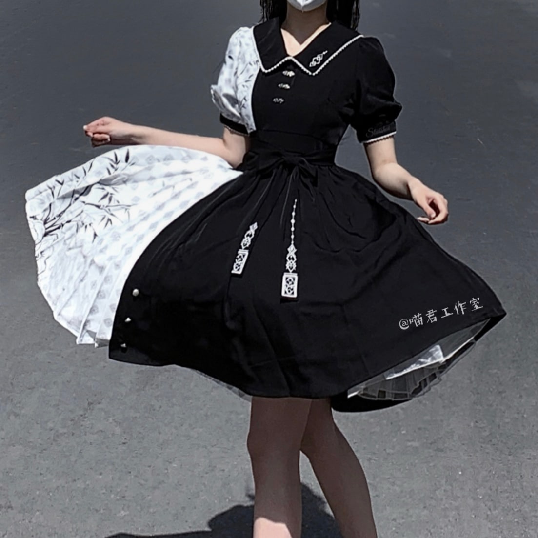 在库限りです! 【フルセット】墨竹白黒色合わせ韓国lolitacos要素新韓国ワンピース 在库限りです! 【フルセット】墨竹白黒色合わせ韓国lolitacos要素新韓国ワンピース