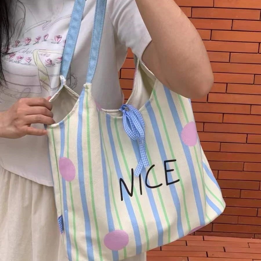 【20点セット】リュッククリームストライプ衝突色少女ショルダーバッグ大容量タンクトップトートバッグ