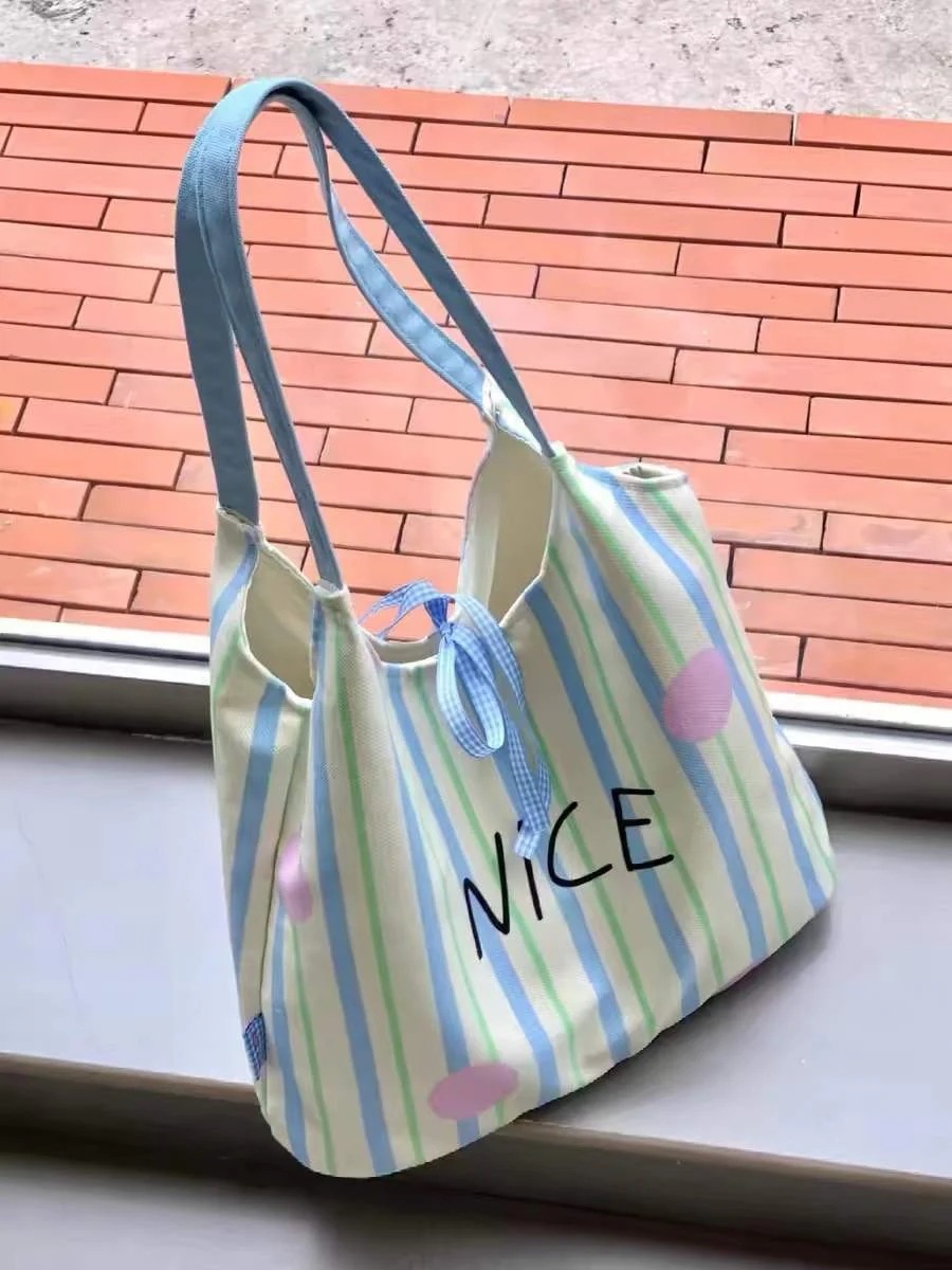 【20点セット】リュッククリームストライプ衝突色少女ショルダーバッグ大容量タンクトップトートバッグ