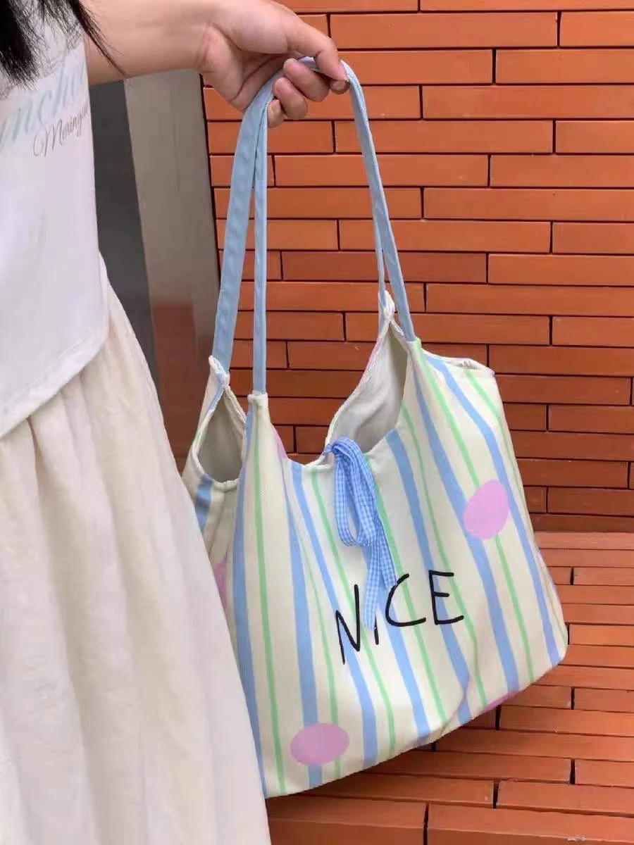 【20点セット】リュッククリームストライプ衝突色少女ショルダーバッグ大容量タンクトップトートバッグ
