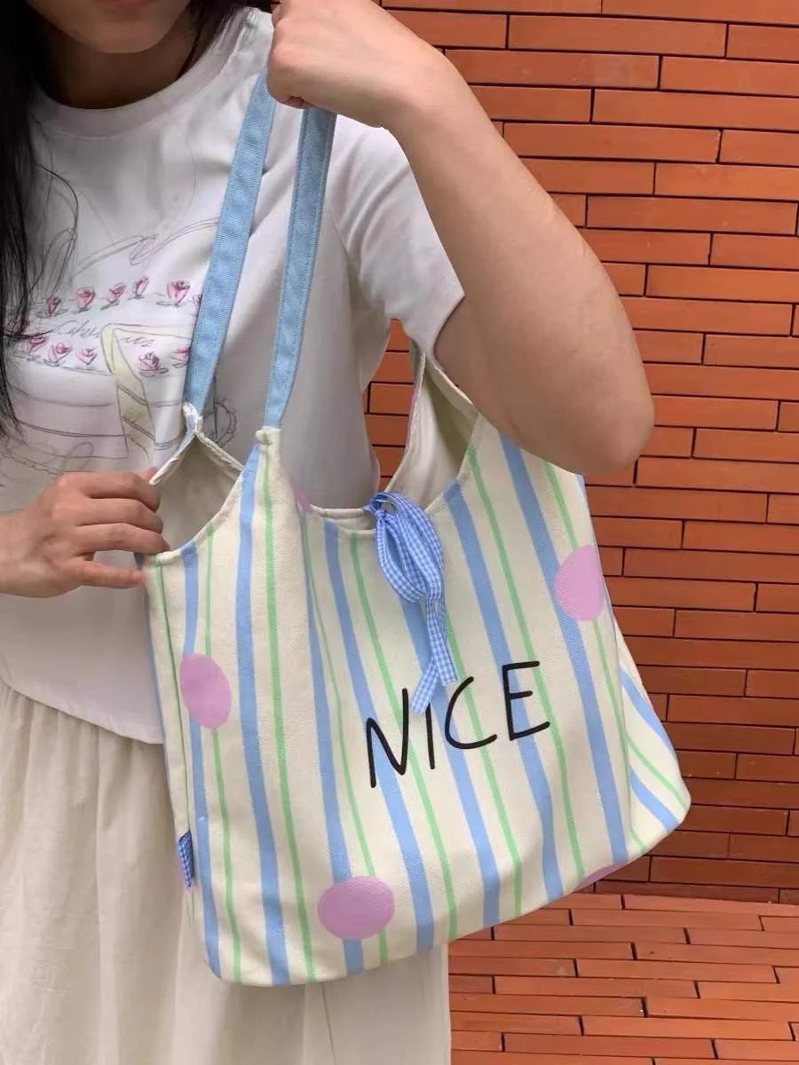 【20点セット】リュッククリームストライプ衝突色少女ショルダーバッグ大容量タンクトップトートバッグ