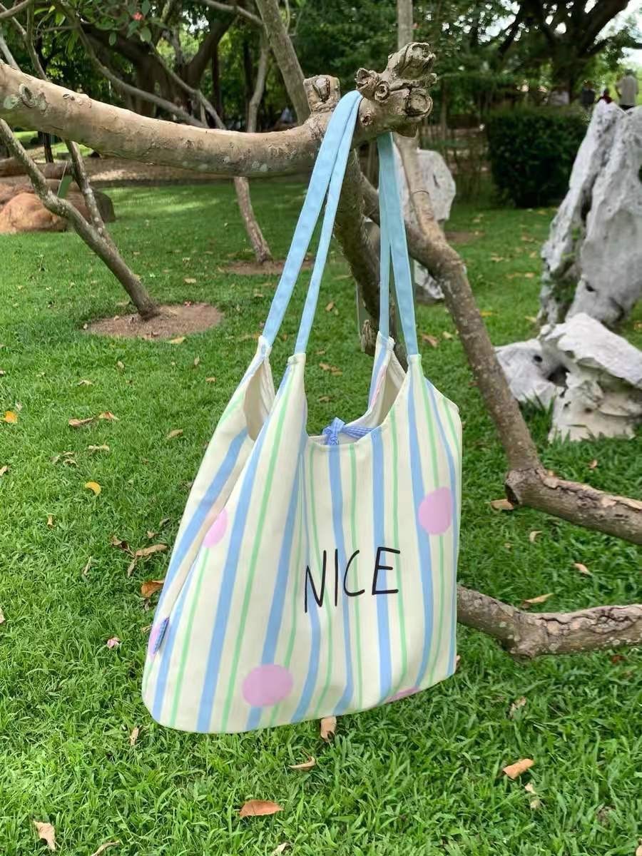 【20点セット】リュッククリームストライプ衝突色少女ショルダーバッグ大容量タンクトップトートバッグ