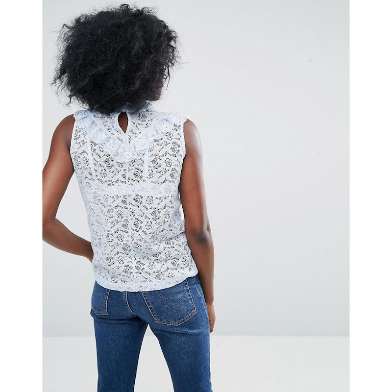 エイソス レディース トップス カジュアルシャツ【ASOS Top In Lace With Ruffle Neck In Sleeveless】Blue エイソス レディース トップス カジュアルシャツ【ASOS Top In Lace With Ruffle Neck In Sleeveless】Blue