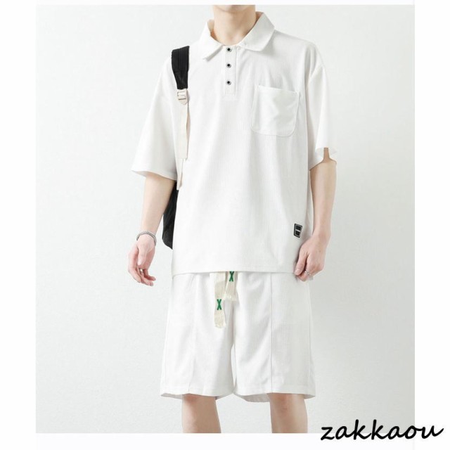 緊急SALE!!!2枚1OO円OFF！ セットアップ メンズ 接触冷感 上下セット ひんやり 半袖 ポロシャツ 夏 ショートパンツ ハーフパンツ スポーツウェア トレーニングウェア