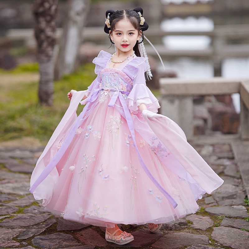 ハンフガールドレス2024古代衣装春と秋の子供アンティーク夏ドレス女の子プリンセススカート夏