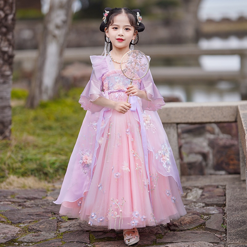 ハンフガールドレス2024古代衣装春と秋の子供アンティーク夏ドレス女の子プリンセススカート夏
