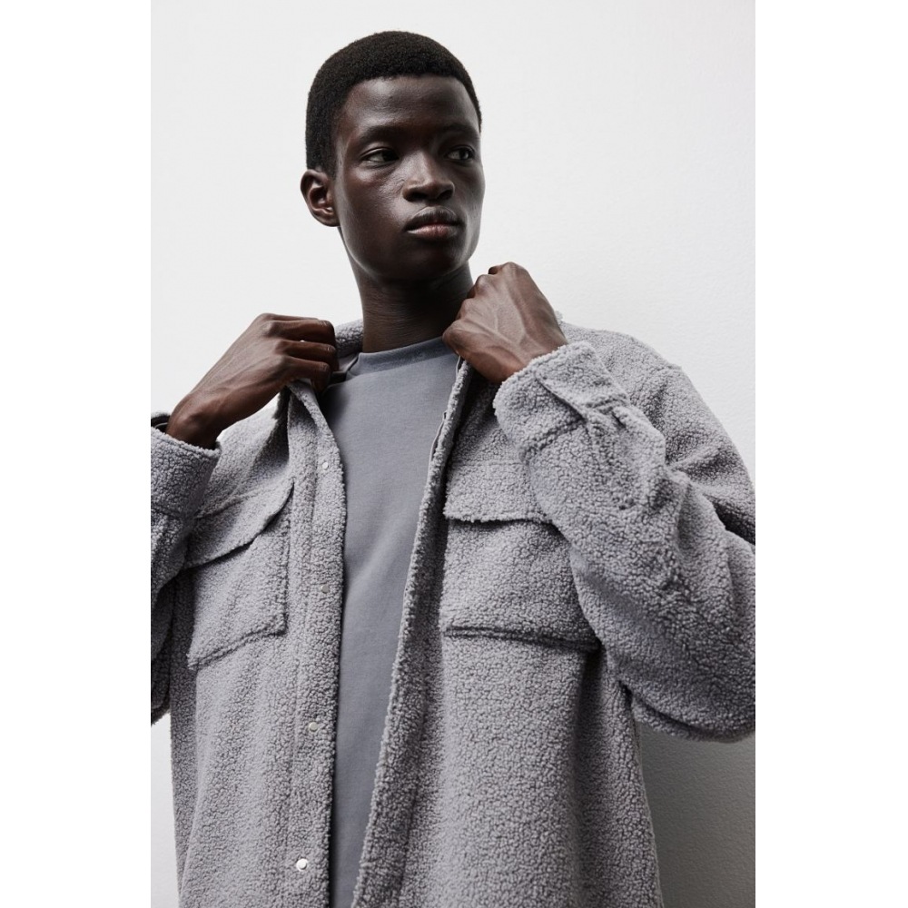 H&M レギュラーフィットテディオーバーシャツグレー