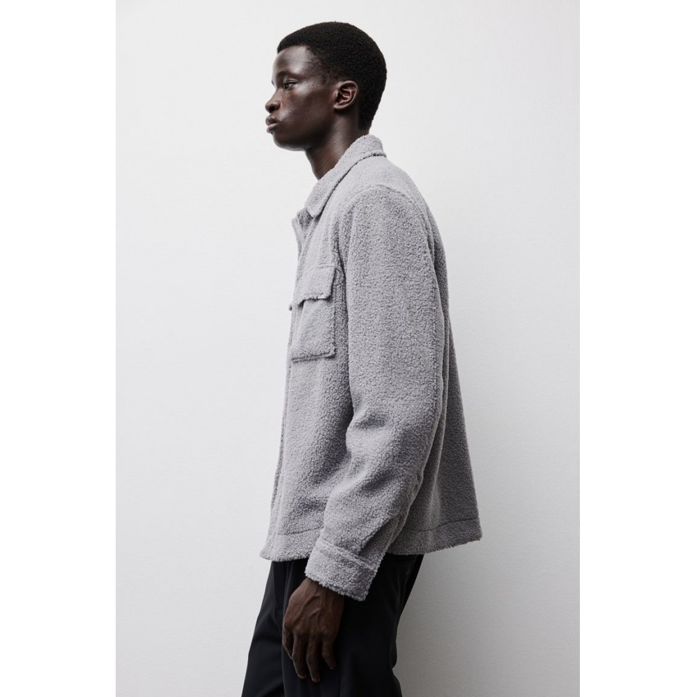 H&M レギュラーフィットテディオーバーシャツグレー