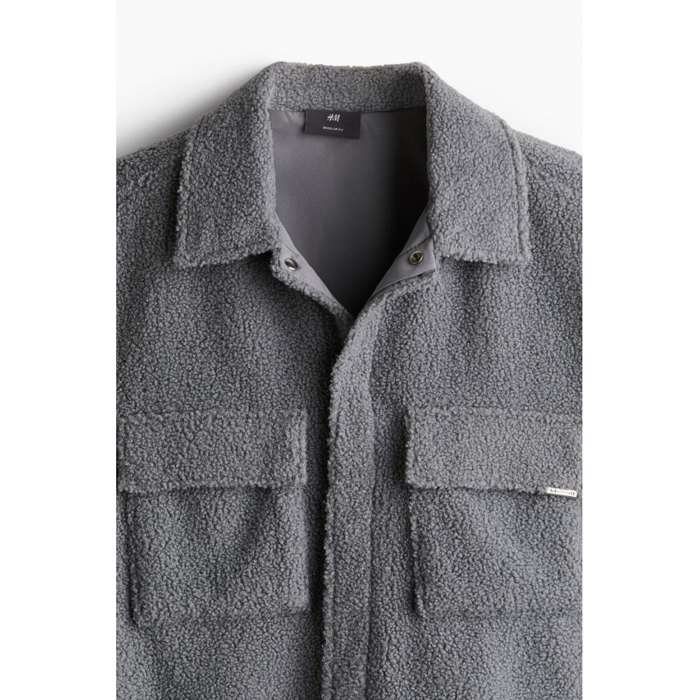 H&M レギュラーフィットテディオーバーシャツグレー