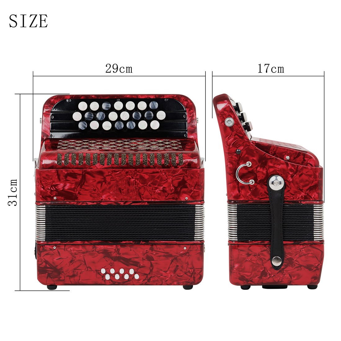 バヤンアコーディオン 22鍵8ベース 赤 プロフェッショナル ボタン