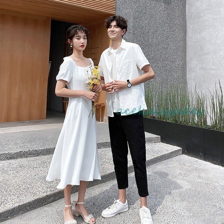 ペアルック カップル ペア tシャツ 白 ワンピース ドレス お揃い 韓国 ファッション ウエディング 半袖 おしゃれ 恋人 告白 記念日 お祝い 2025新作SALE】ペアルック カップル ペア tシャツ 白 ワンピース