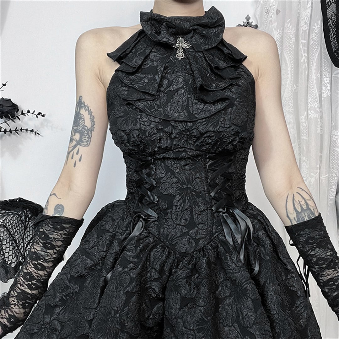 ハロウィン 今 短纳期 暗黒系 オフショルダー リボン 黒 ブラック S M L ワンピース
