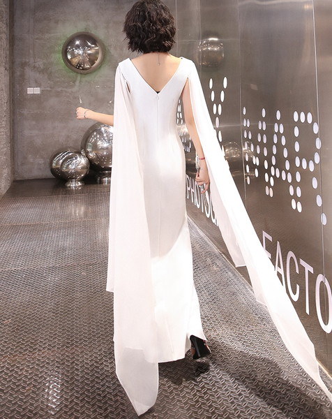 イブニングドレス ケープドレス ポンチョ パーティードレス ケープ風 個性的 演奏会ドレス マーメイド 結婚式 お呼ばれ 白 衣装 舞台 ステージ お呼ばれ服 レディース ワンピース ロングドレス 可愛い 韓国 二次会 披露宴 演奏会 ロングケープ ロング袖 Qoo10] 【急速出荷 2025年新作】イブニングド
