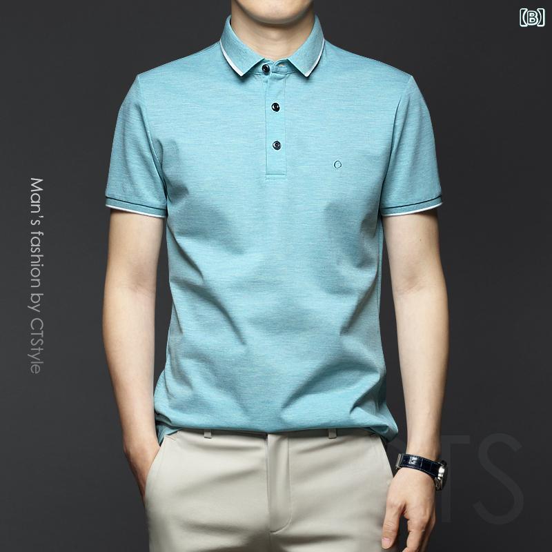 ポロシャツ ゴルフ メンズ 夏 半袖 Tシャツ シルケット コットン ハイエンド 半袖 Tシャツ 夏服 スリムフィット シルクコットン カジュアル