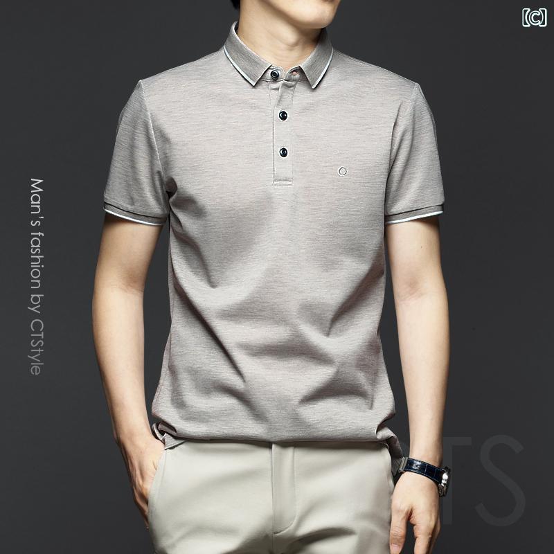 ポロシャツ ゴルフ メンズ 夏 半袖 Tシャツ シルケット コットン ハイエンド 半袖 Tシャツ 夏服 スリムフィット シルクコットン カジュアル