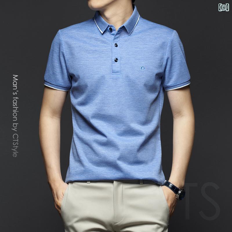 ポロシャツ ゴルフ メンズ 夏 半袖 Tシャツ シルケット コットン ハイエンド 半袖 Tシャツ 夏服 スリムフィット シルクコットン カジュアル