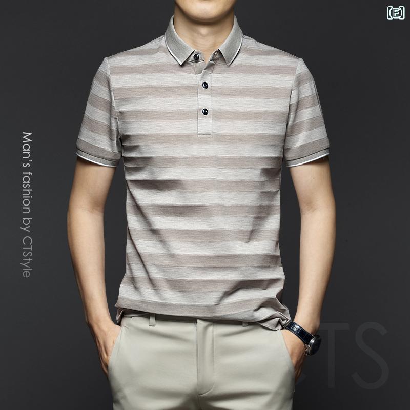 ポロシャツ ゴルフ メンズ 夏 半袖 Tシャツ シルケット コットン ハイエンド 半袖 Tシャツ 夏服 スリムフィット シルクコットン カジュアル