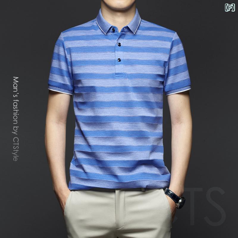 ポロシャツ ゴルフ メンズ 夏 半袖 Tシャツ シルケット コットン ハイエンド 半袖 Tシャツ 夏服 スリムフィット シルクコットン カジュアル