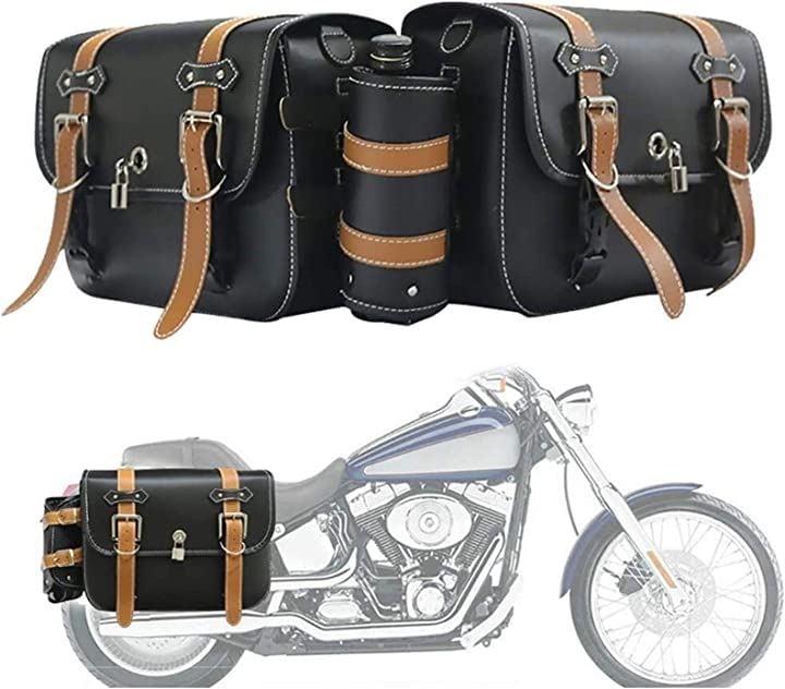 バイク サイド バッグ 専用 水筒入れ 大容量 防水 鍵 ケース 小物入れ ツーリング アウトドア(ベルト:茶色［大］ 1個, 33x25x13cm)