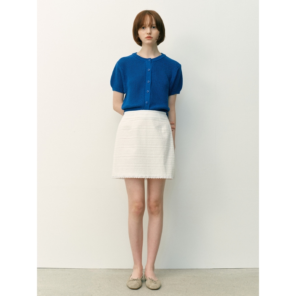 アンドユー ZERORNA ショートスリーブニットカーディガン (ブルーアイボリー)