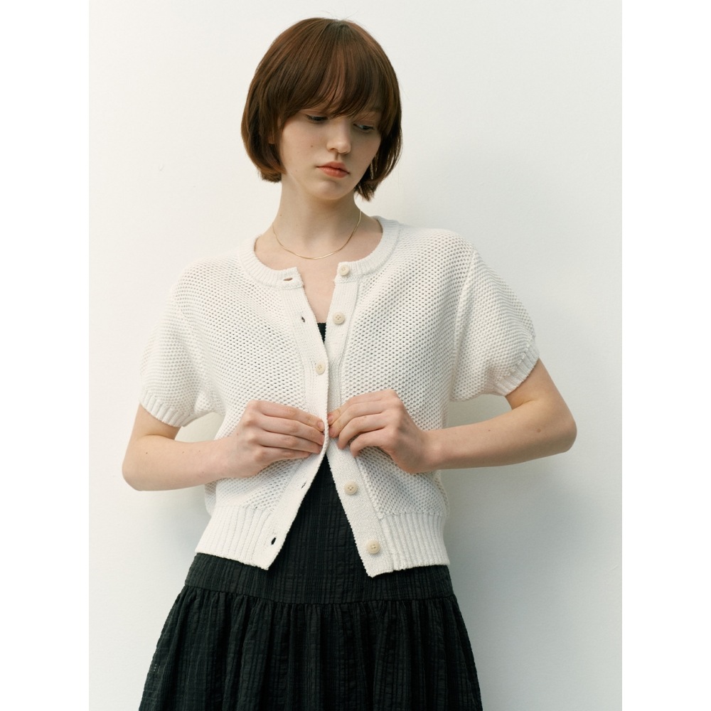 アンドユー ZERORNA ショートスリーブニットカーディガン (ブルーアイボリー)