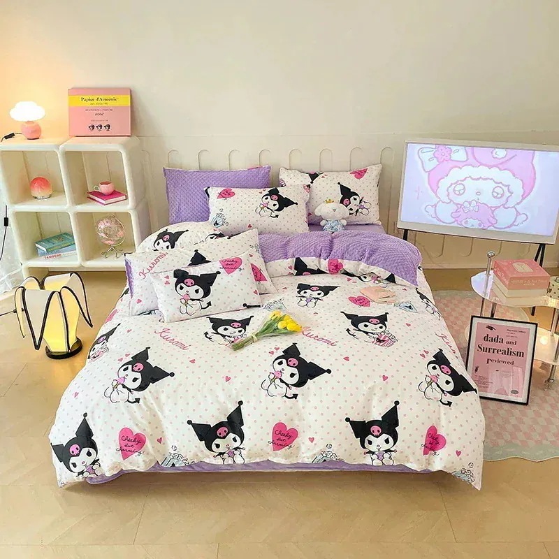 サンリオ純綿プラスベルベット4ピース漫画kt猫純綿ビーニー学生スリーピースベッドシーツとキルトカバー