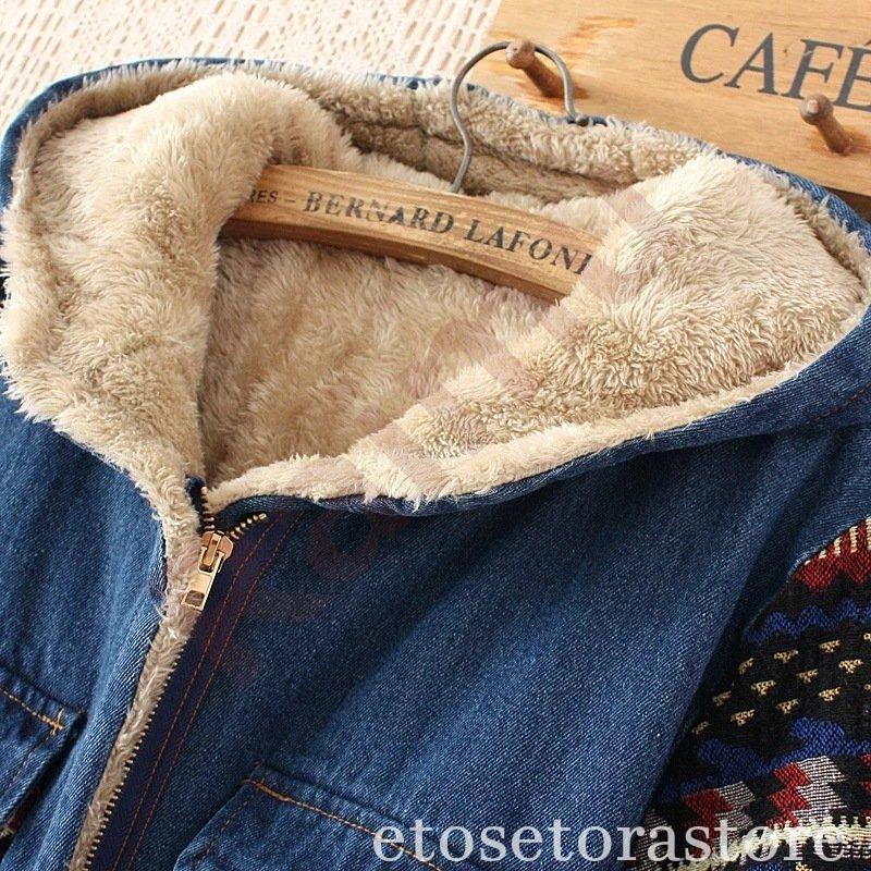 作登場上品デニムコート暖かい秋作デニムコートロングフード付き裏起毛冬レディースフード付き大きいサイズアウターボアジ