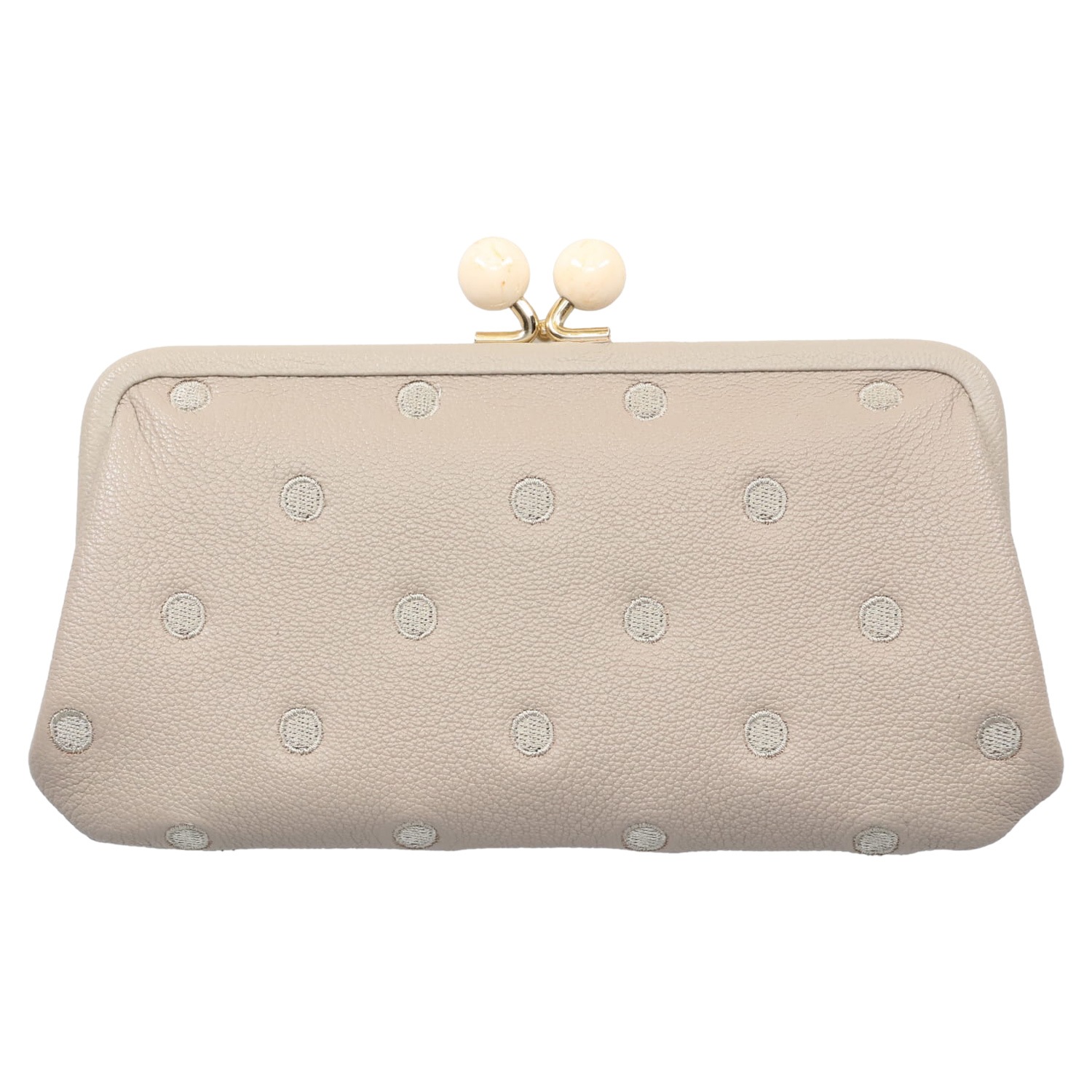 長財布 レディース 本革 がま口 ドット ベージュ 08-06-03161 長財布 レディース 本革 がま口 ドット ベージュ 08-06-03161