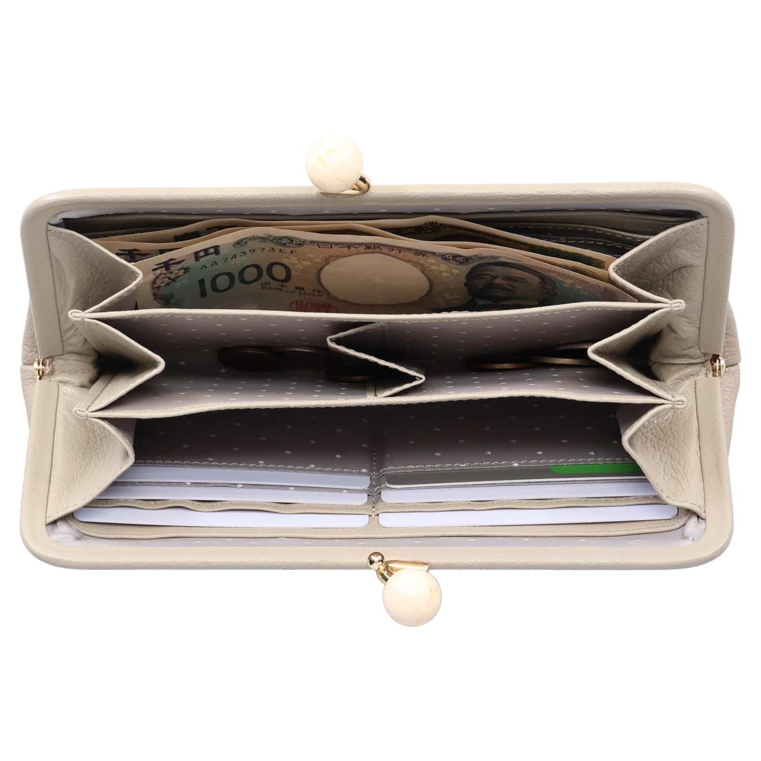 長財布 レディース 本革 がま口 ドット ベージュ 08-06-03161 長財布 レディース 本革 がま口 ドット ベージュ 08-06-03161