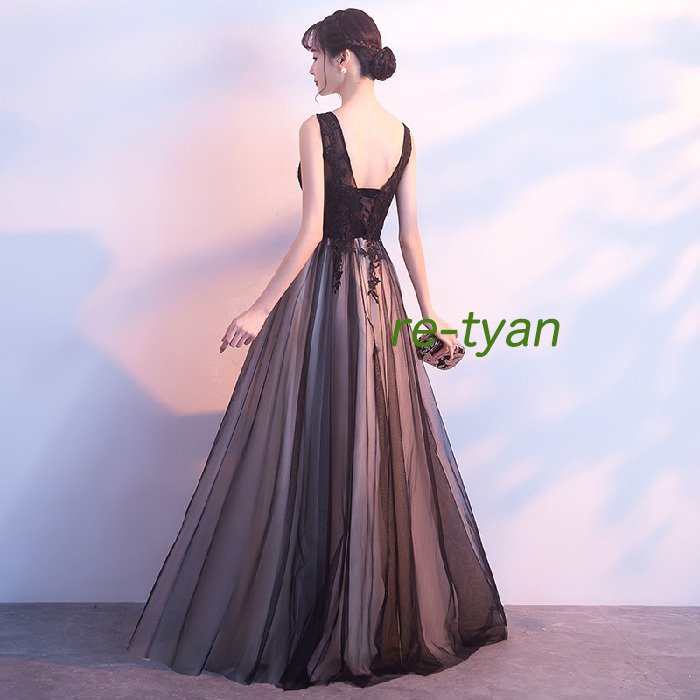 パーティードレス ロングドレス エレガント舞台演奏会大きいサイズ 体型カバー 黒 成人式 同窓会卒業