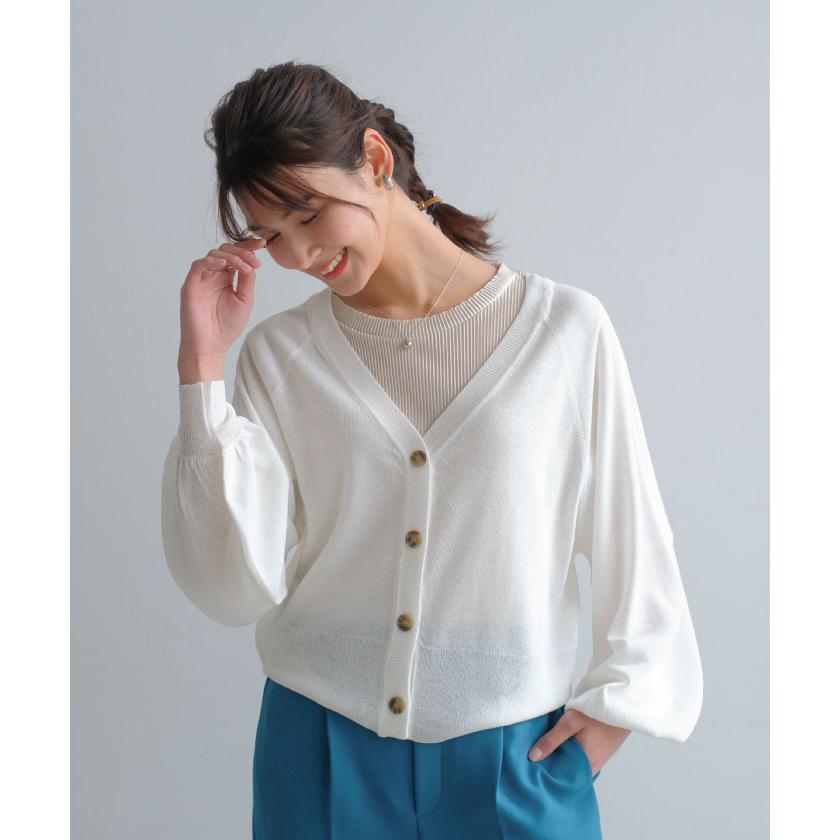 【迅速出荷】販売最低価 ! 2wayシアーカーディガン ニット レディース 春 夏 秋 長袖 サマーニット ぽわん袖 コンパクト ショート丈 羽織り