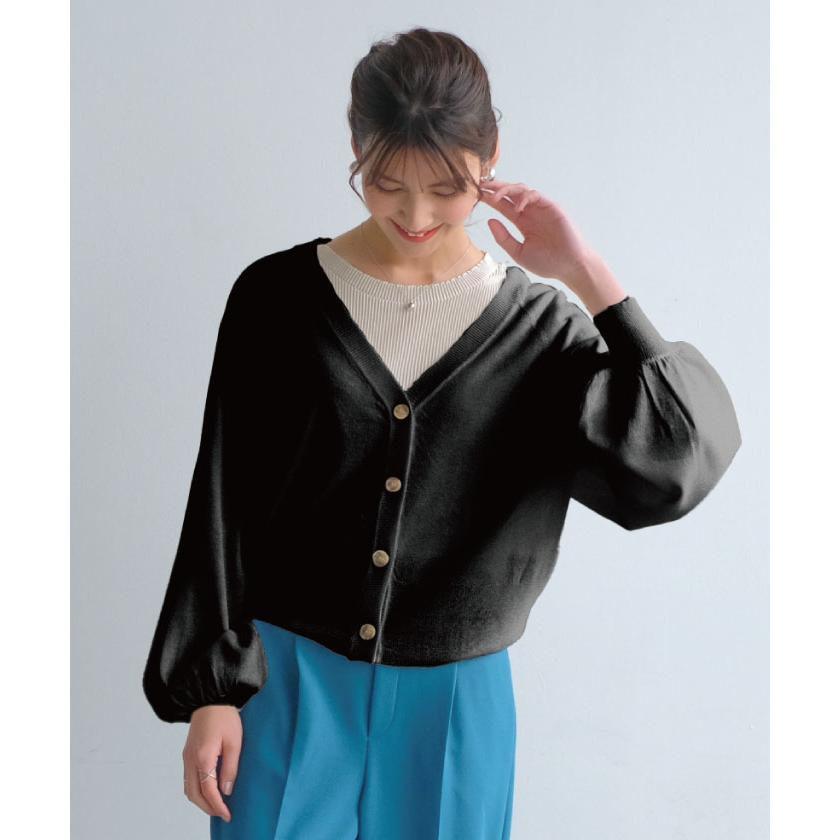 【迅速出荷】販売最低価 ! 2wayシアーカーディガン ニット レディース 春 夏 秋 長袖 サマーニット ぽわん袖 コンパクト ショート丈 羽織り