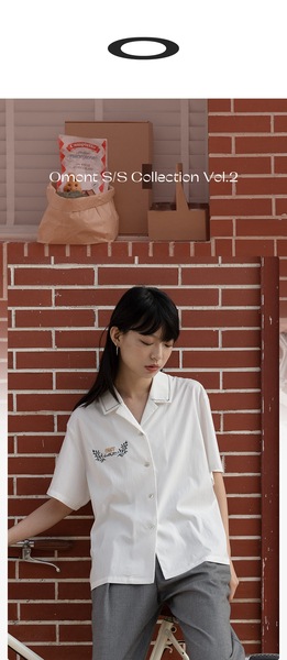 エッグタルト キューバンカラー 半袖 カジュアル 刺繍